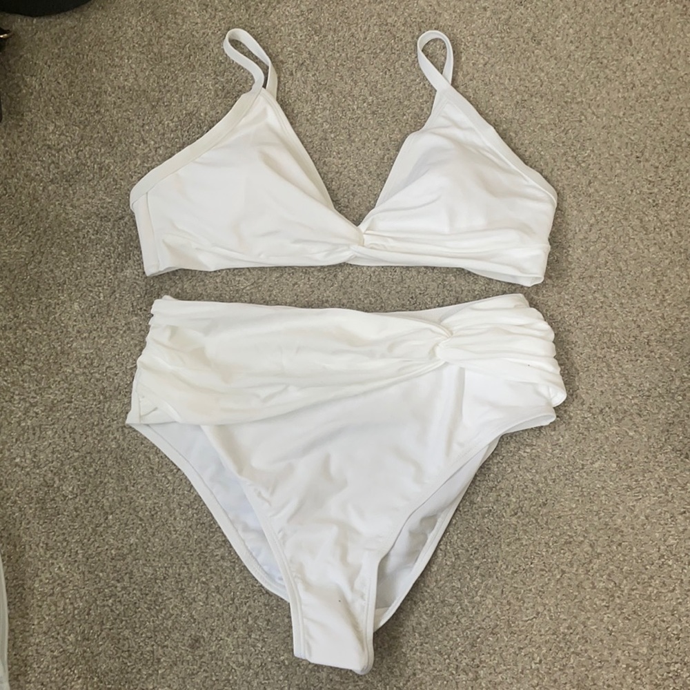 White mid waisted 2 piece